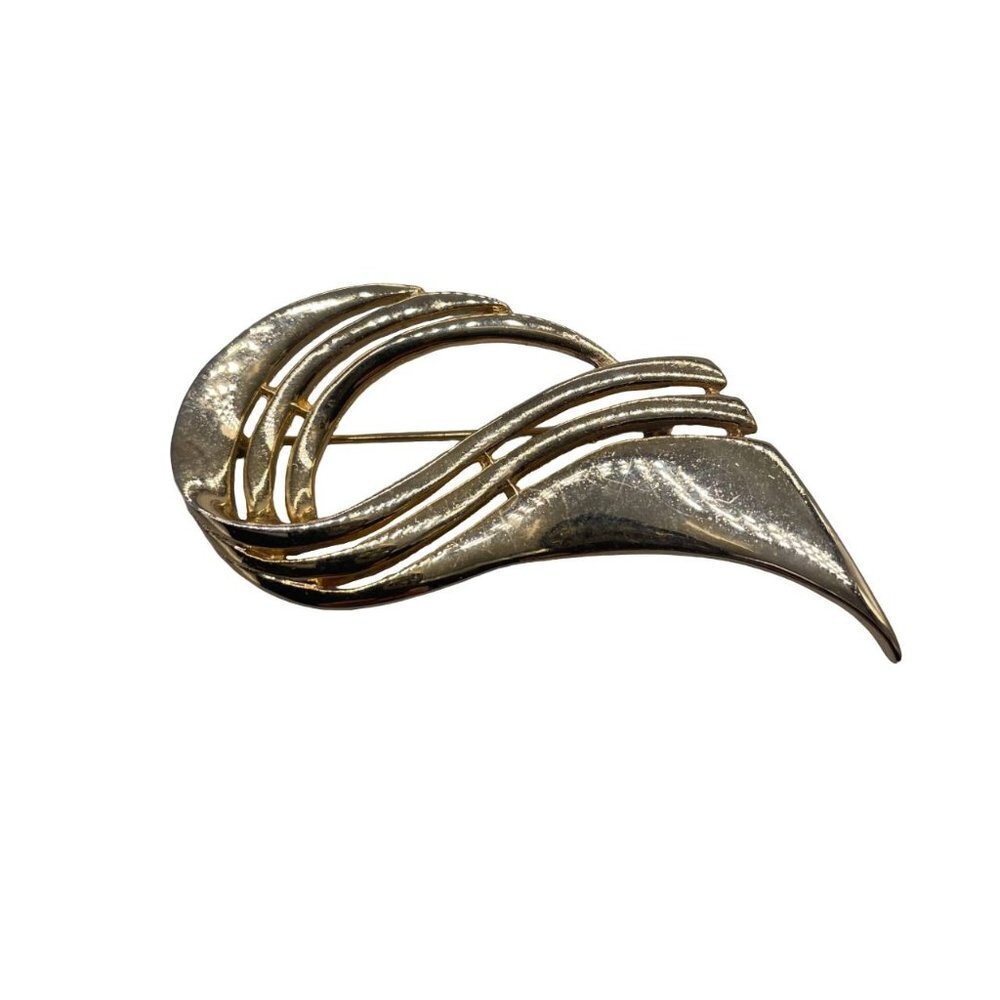 M. Jent Wave Swirl Brooch Pin Gold Tone